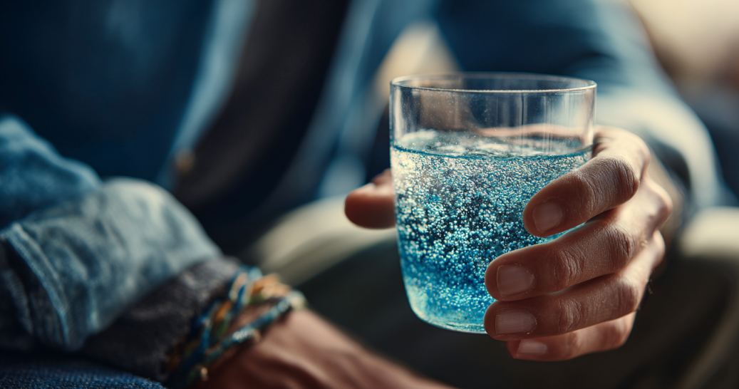 Man drinking the blue salt trick for men mix