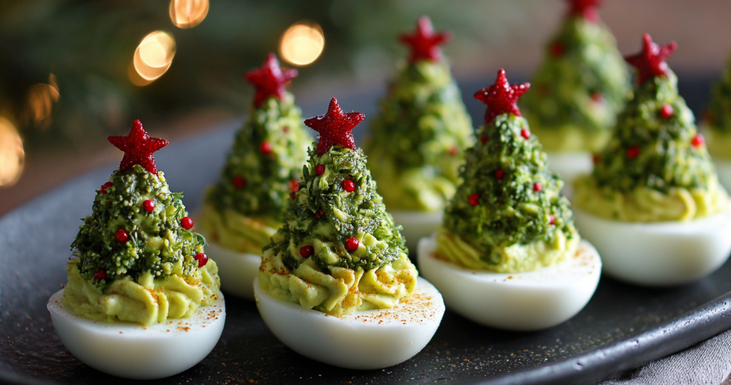 Christmas Tree Garnished Deviled Eggs