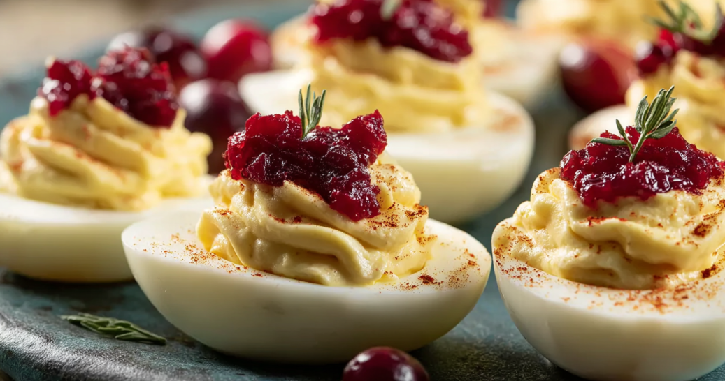 Cranberry Topped Deviled Eggs for Thanksgiving