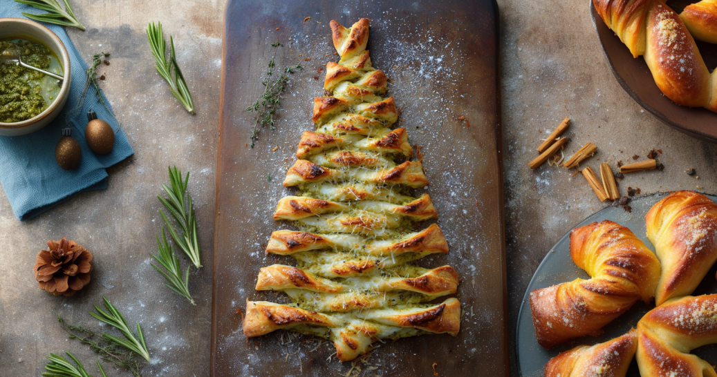 Savory Christmas Tree Breadsticks with Pesto