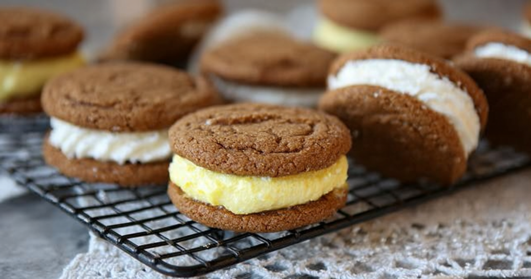 Soft Gingerbread Sandwich Cookies with Lemon Creme Filling