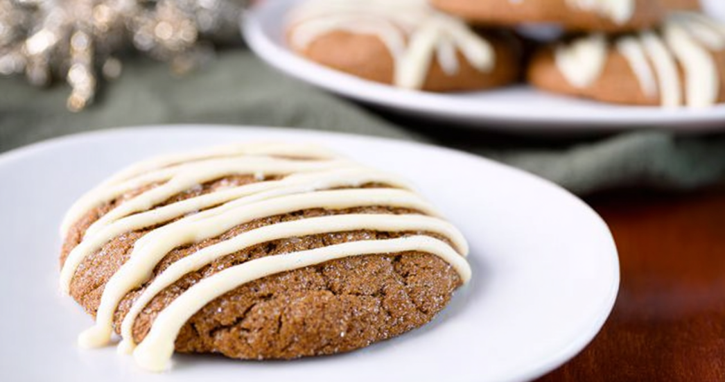 Soft Gingersnap Cookies With White Chocolate Drizzle