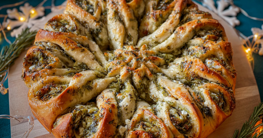 Three Layer Savory Spinach Feta Pull Apart Snowflake