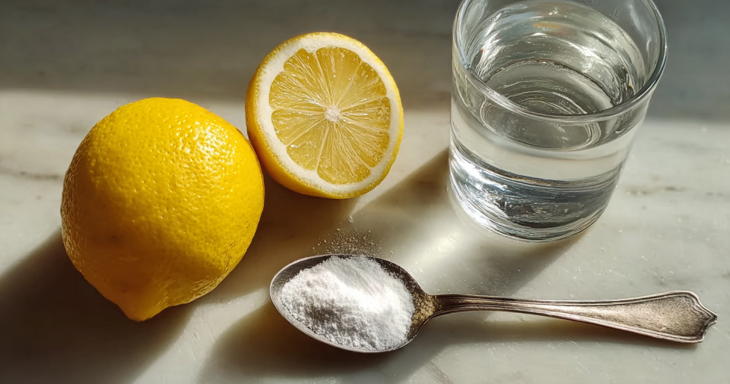 Ingredients for making a lemon baking soda alkaline shot