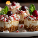 No Bake Christmas Mini Cheesecakes decorated with festive sprinkles.