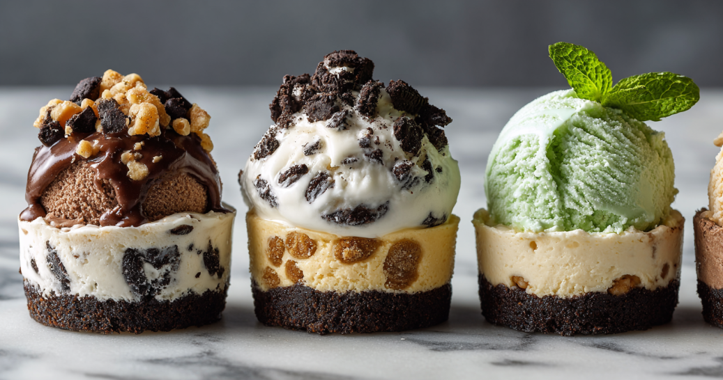 Different flavors of 3 ingredient frozen Oreo mud pies recipe