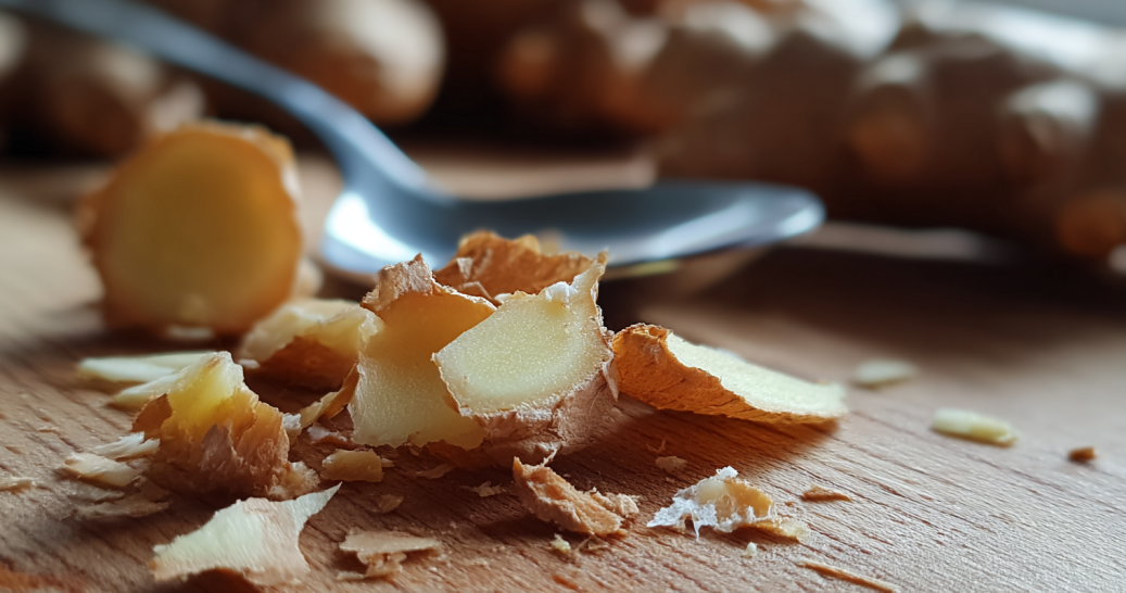 peeling fresh ginger for the ginger trick