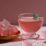 pink gelatin recipe drink in a clear glass