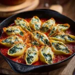 Baked Spinach and Ricotta Stuffed Shells served with marinara sauce