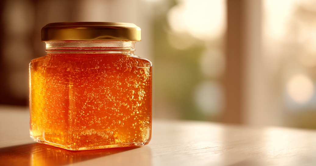 Storing raw Canaan honey in a glass jar for freshness