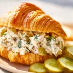 Delicious dill pickle chicken salad served in a bowl with fresh ingredients.