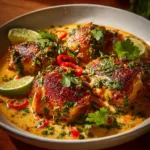 Delicious Brazilian Coconut Chicken dish served with fresh vegetables