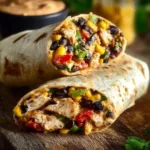 Southwest Chicken Wrap filled with grilled chicken, fresh vegetables, and spicy sauce