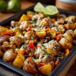 Spicy Mexican Fiesta Potatoes topped with herbs and spices