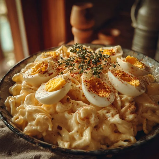 Creamy Pasta with Deviled Eggs