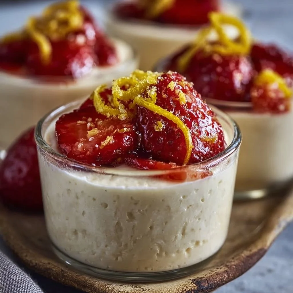 No-Bake Lemon Cheesecake Mousse topped with lemon zest and berries.