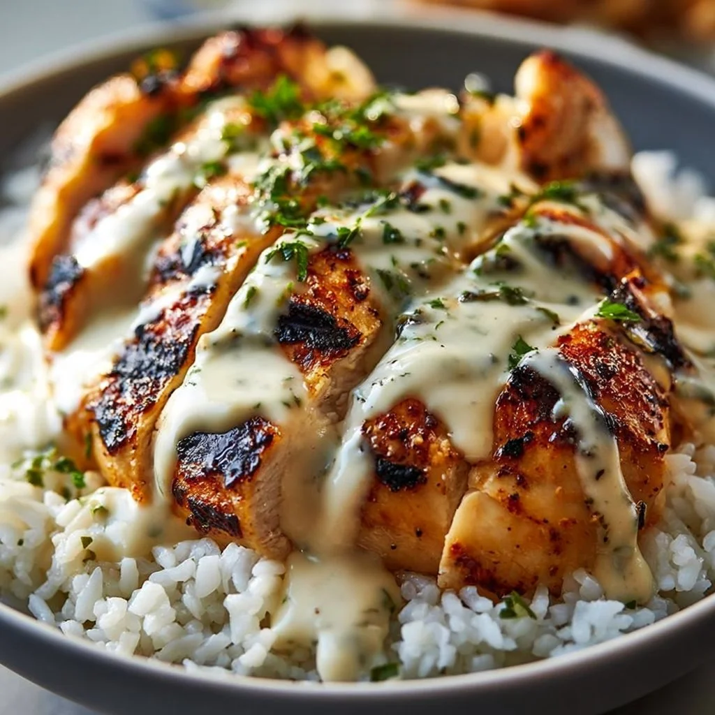 Chicken & Rice Bowls With Creamy Garlic Sauce