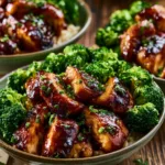 Honey garlic chicken bowls with colorful veggies and rice