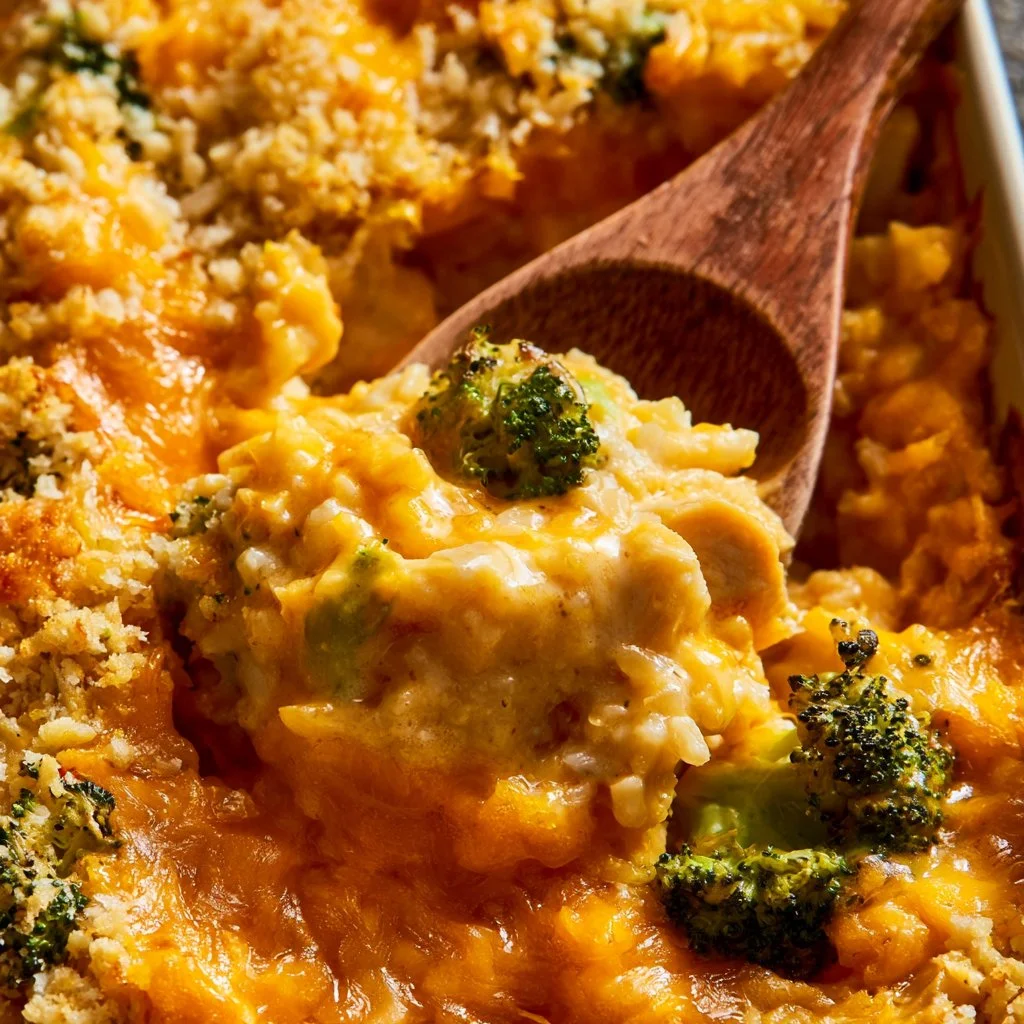 Broccoli Cheese Casserole with Rice and Chicken