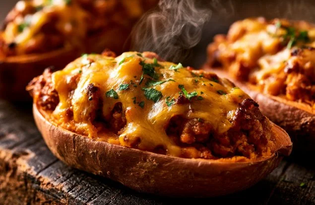 High-Protein Ground Turkey Stuffed Sweet Potato