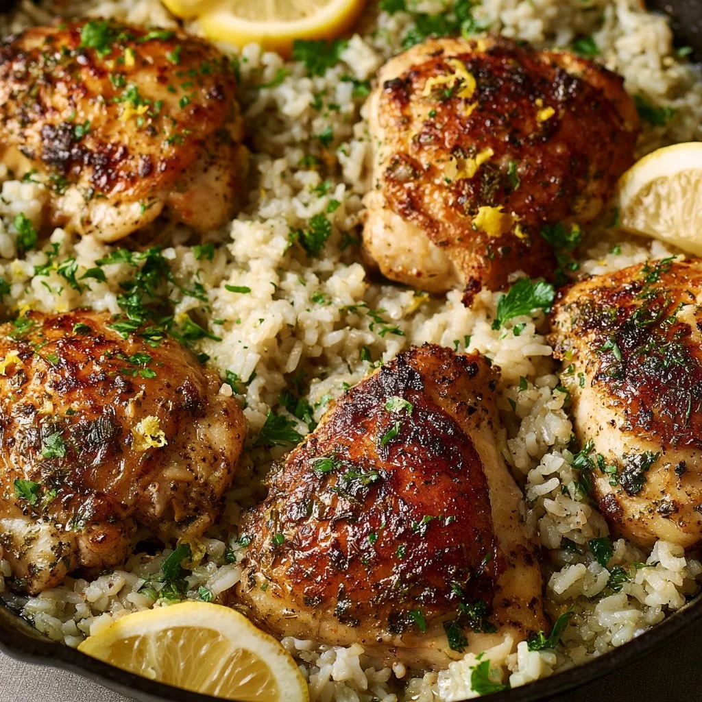 ONE PAN GREEK LEMON CHICKEN + RICE easy family recipe!