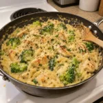 Best cheesy chicken broccoli orzo dish with creamy sauce and vibrant vegetables