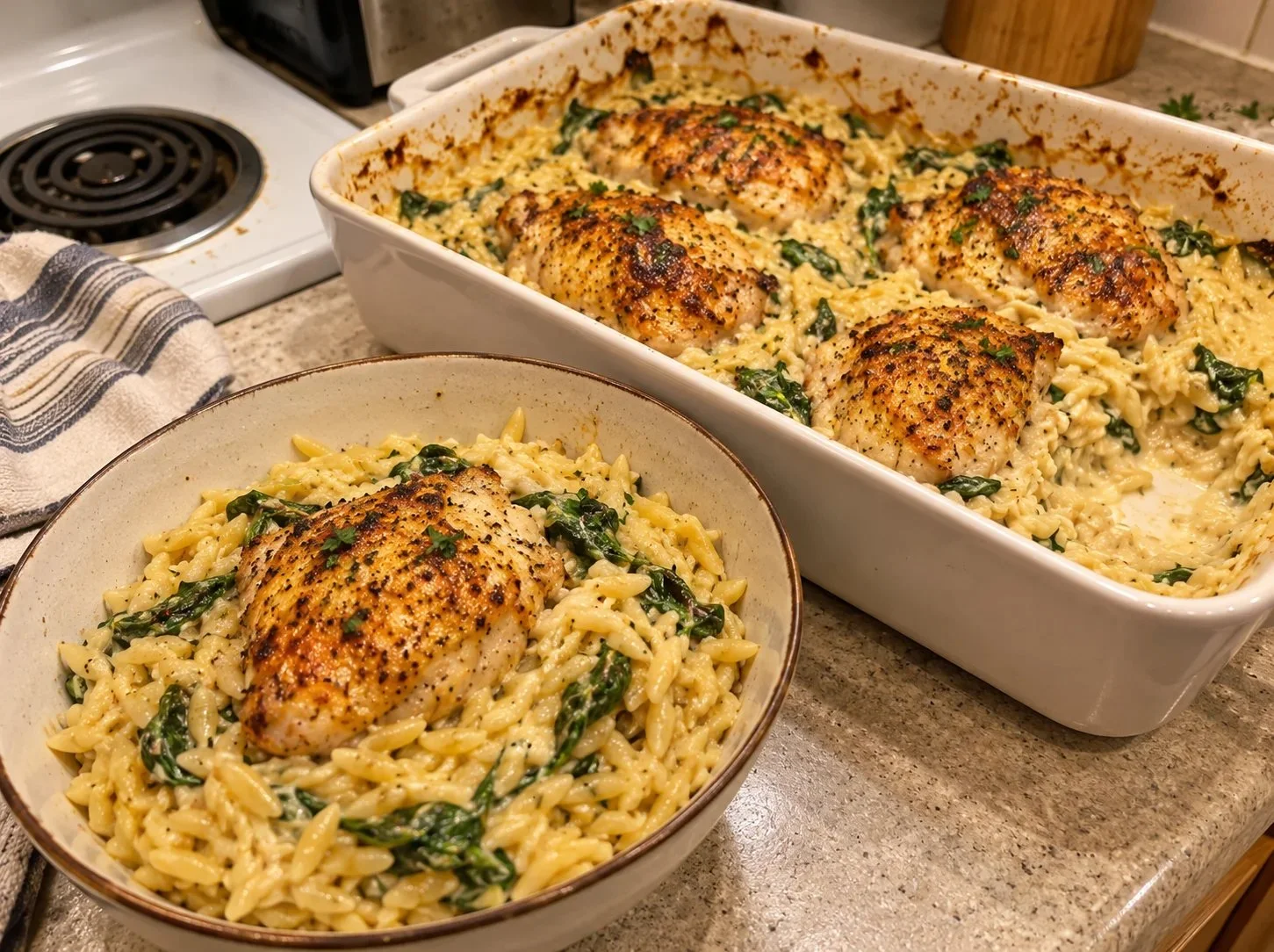 Dump & Bake Chicken Orzo