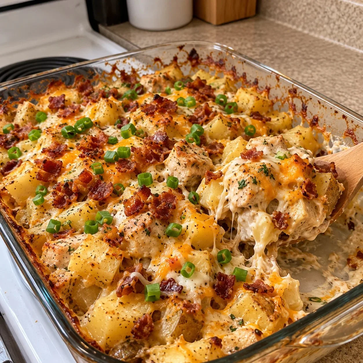 LOADED POTATO RANCH CHICKEN CASSEROLE